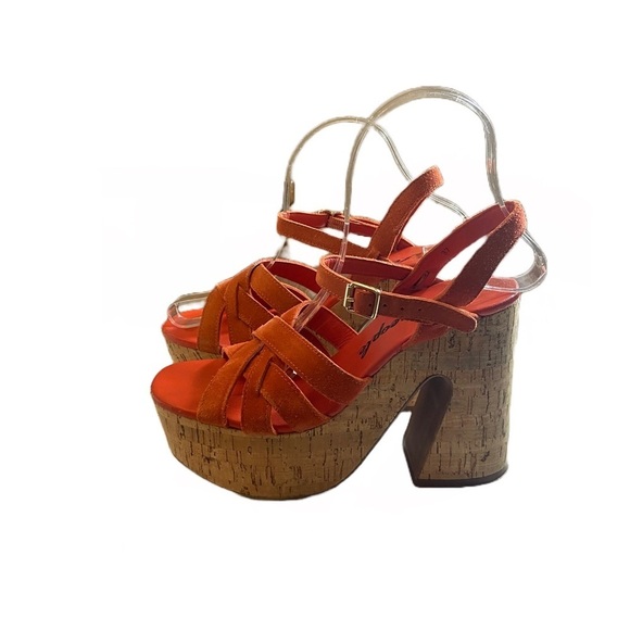 Free People Size EU 37 US 6.5 Lisbon Sunstar Mary Jane Orange Platform Sandals - Picture 4 of 7